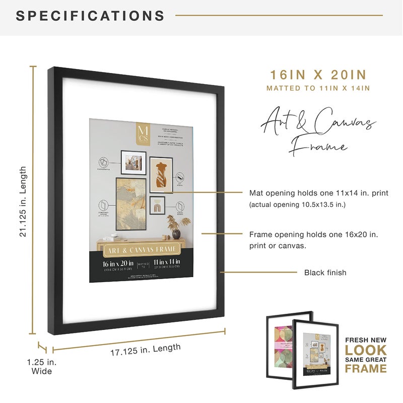 MCS Art Frame with Mat Opening, Black, 16 x 20 in - Image 3